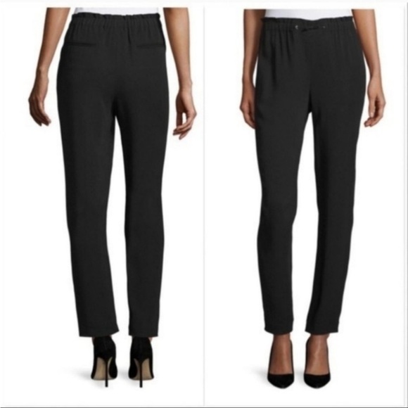 Theory Tralpin Drawstring Pants Black Crunch Wash Linen Blend Size 4 - Picture 3 of 12